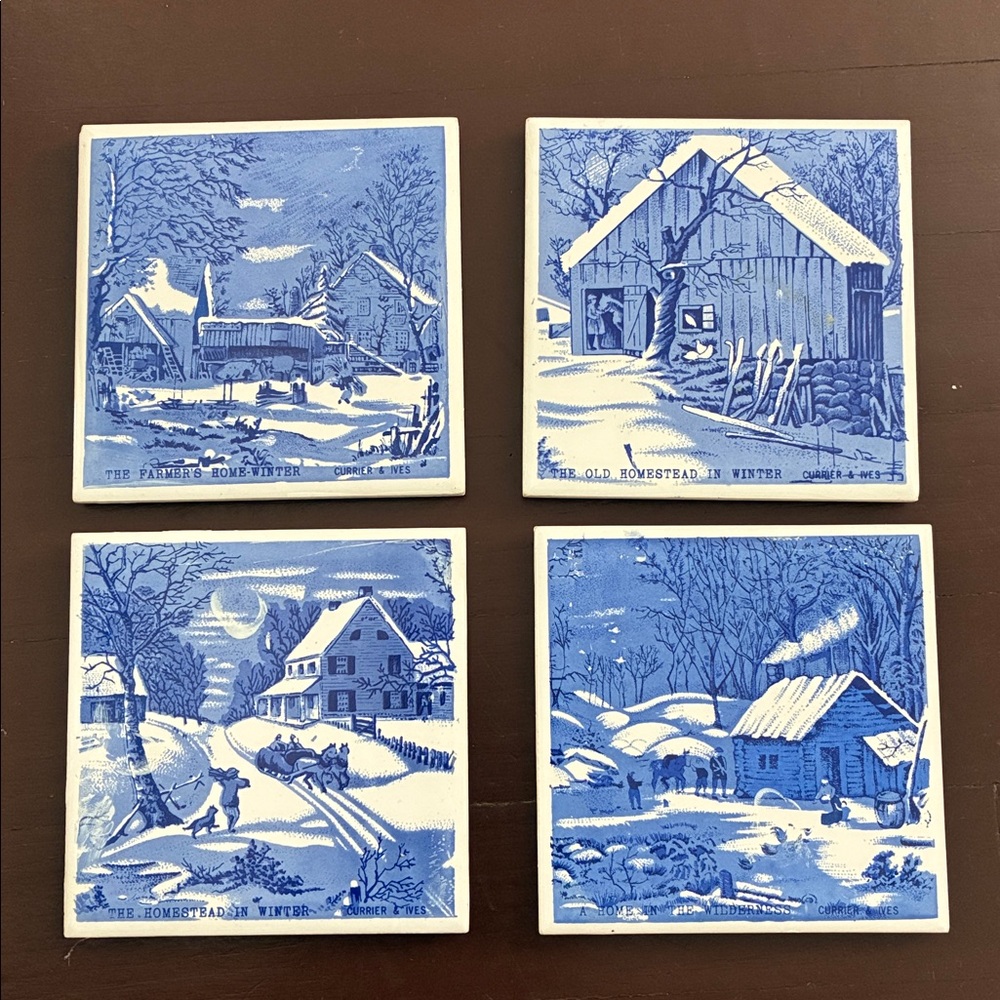 Blue and White Winter Scene Coasters